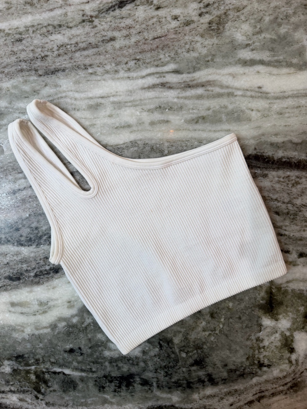 Aerie Offline White Ribbed Asymmetric One-Shoulder Crop Tank XS